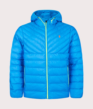 Polo Ralph Lauren Terra Chevron Insulated Bomber Jacket in Ocean Blue Front Shot at EQVVS