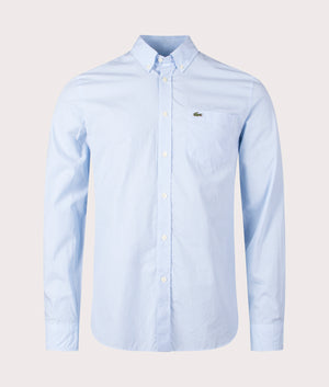 Lacoste Premium Cotton Shirt in white and Overview Blue, 100% Cotton Front Shot at EQVVS 
