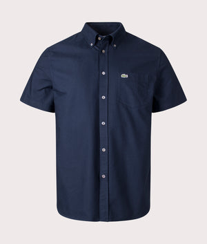 Lacoste Short Sleeve Oxford Shirt in Navy Blue Front Shot EQVVS