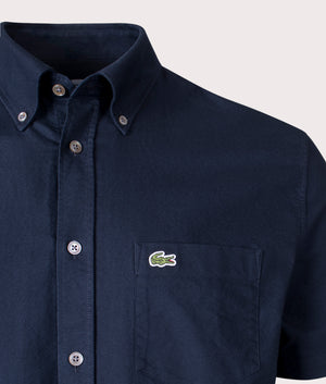 Lacoste Short Sleeve Oxford Shirt in Navy Blue Detail Shot EQVVS