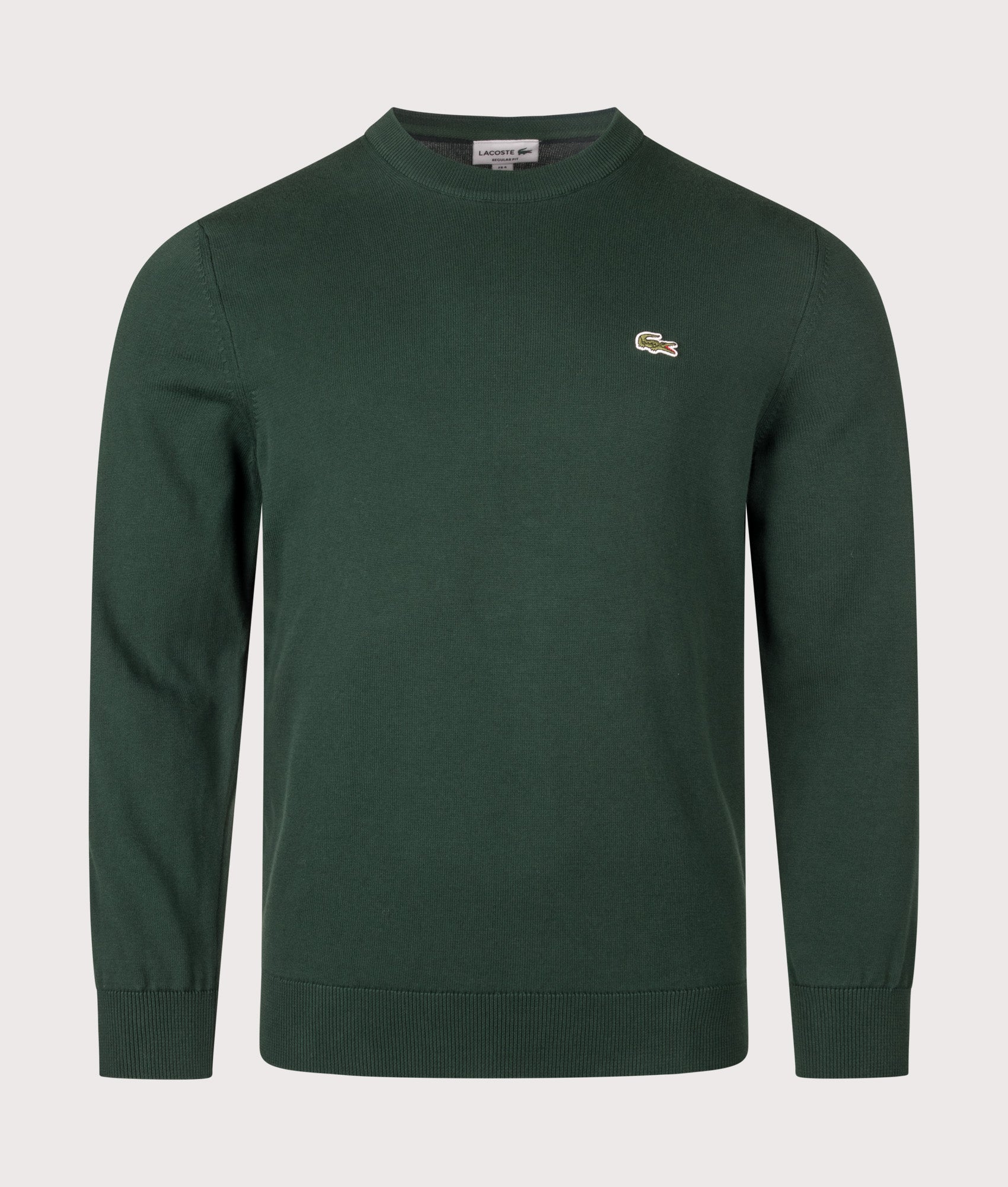 Lacoste Regular Fit Croc Logo Knitted Jumper in Sinople at EQVVS Menswear. Front shot.