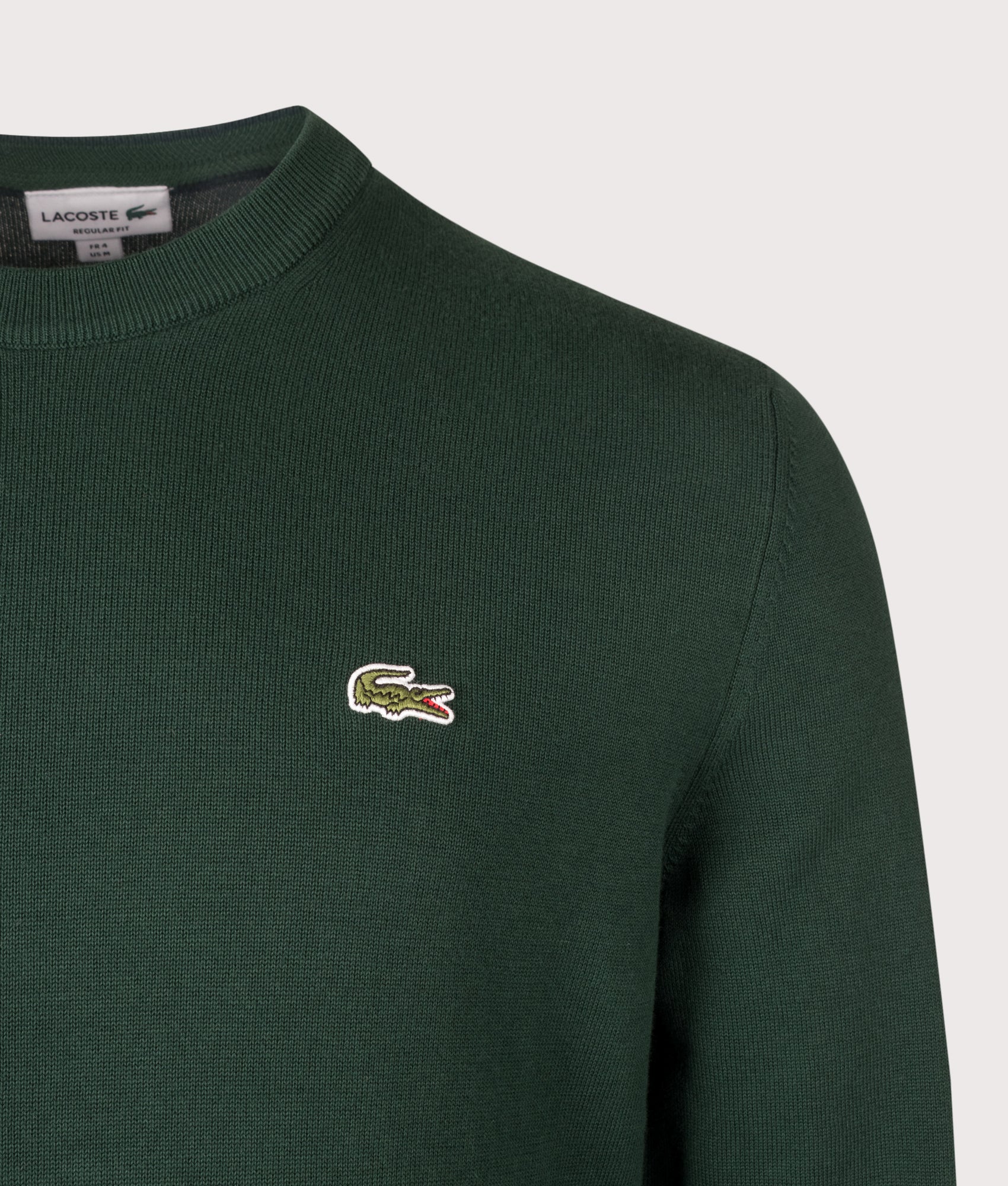 Lacoste Regular Fit Croc Logo Knitted Jumper in Sinople at EQVVS Menswear. Detail shot.