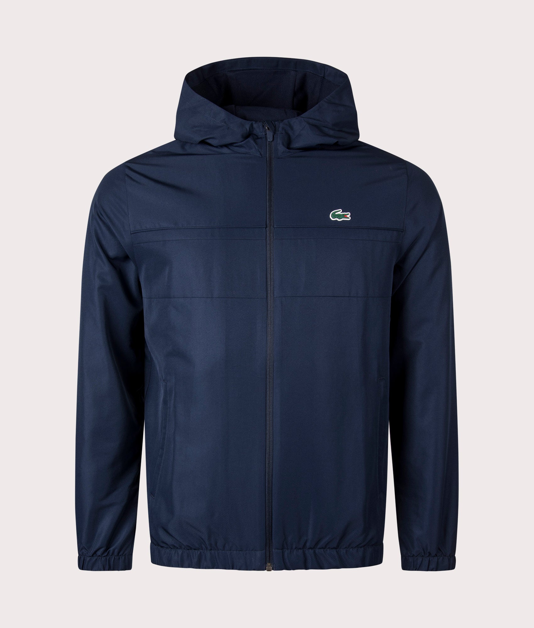 Sport Training Zip Through Track Top in Navy Blue by Lacoste. EQVVS Menswear Front Shot. 