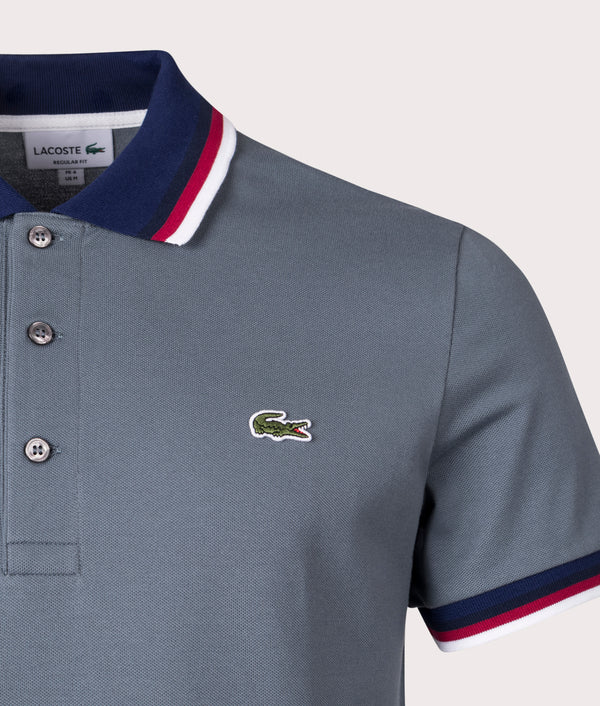 Stretch Cotton Piqu Contrast Collar Polo Shirt in Nebula