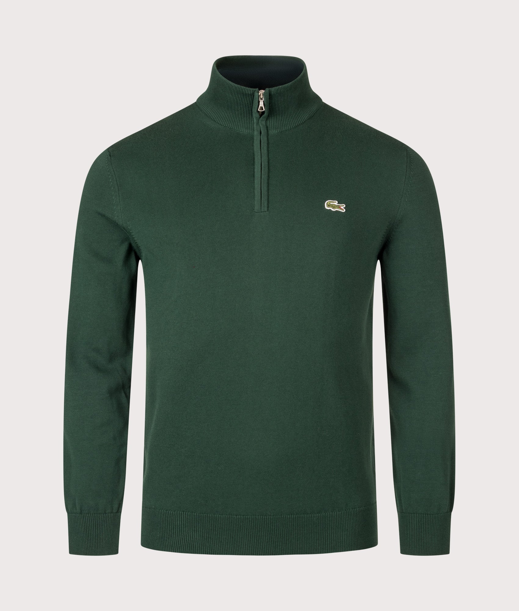 Lacoste Regular Fit Quarter Zip Knit Jumper in Sinople at EQVVS Menswear. Front shot.