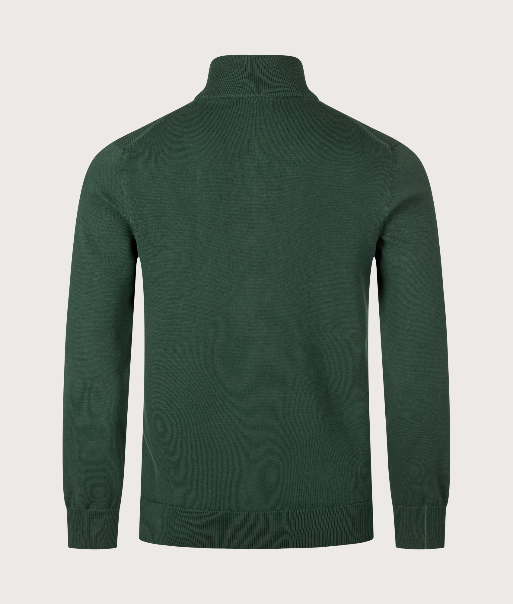 Lacoste Regular Fit Quarter Zip Knit Jumper in Sinople at EQVVS Menswear. Back shot.