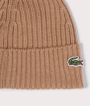Lacoste Ribbed Wool Beanie, Cookie, EQVVS