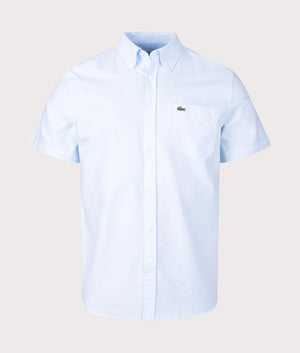 Lacoste Short Sleeve Oxford Shirt White and Blue Front Shot  EQVVS