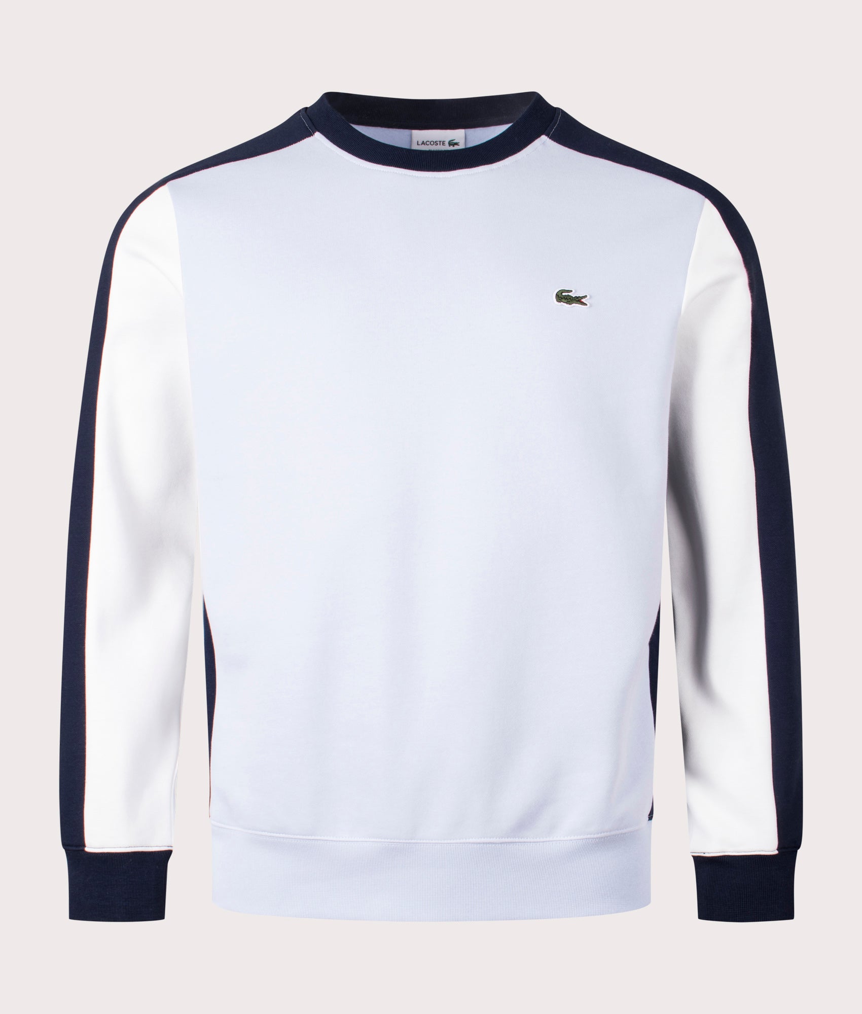 Lacoste Brushed Fleece Colourblock Sweatshirt in Navy, Phoenix Blue & Yellow Front Shot at EQVVS