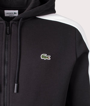 Lacoste Colourblock Hoodie Flour White, Black & Croissant Yellow Detail shot at EQVVS