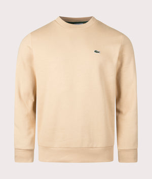 lacoste Relaxed Fit Brushed Cotton Sweatshirt Beige Front Shot EQVVS