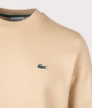 lacoste Relaxed Fit Brushed Cotton Sweatshirt Beige Detail Shot EQVVS