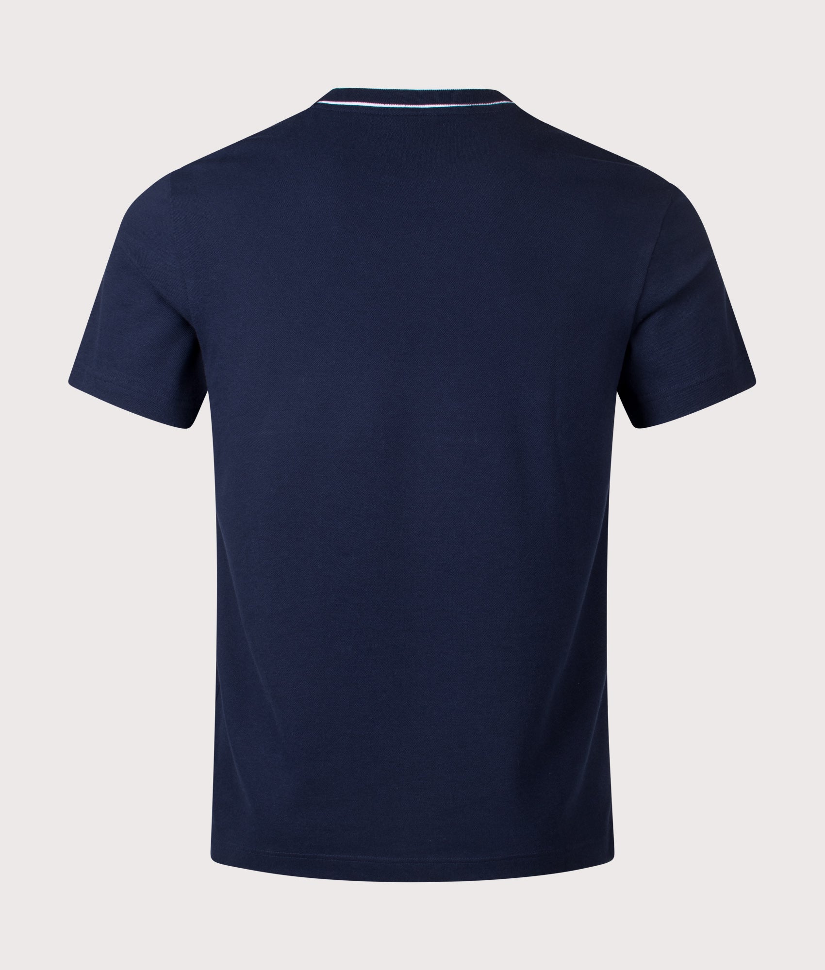 Lacoste Striped Collar T-Shirt in Navy Blue at EQVVS Menswear. Back shot.