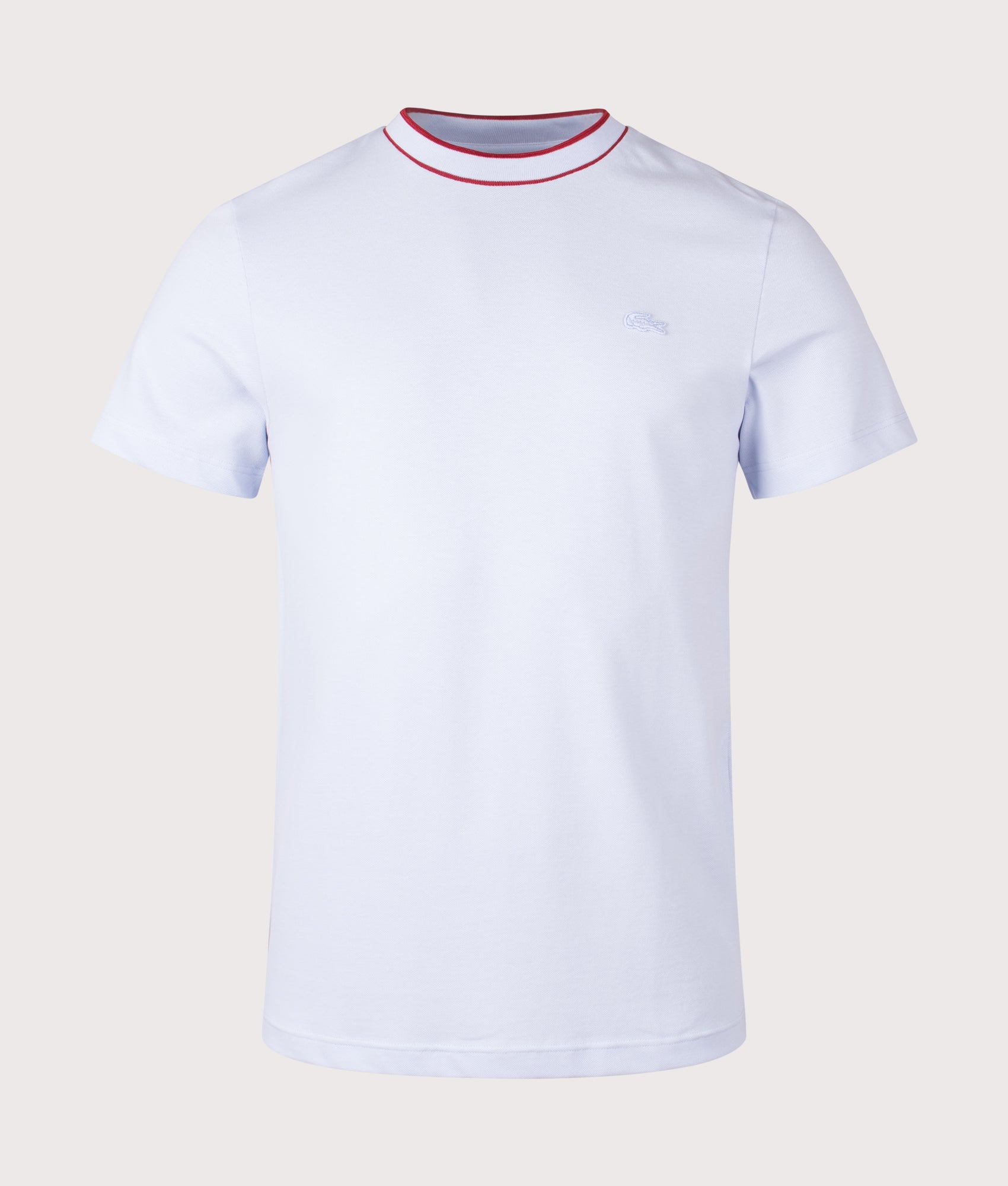 Lacoste classic Stretch Piqué Stripe Collar T-shirt in Phoenix Blue at EQVVS Menswear. Front shot.