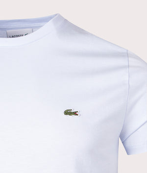 lacoste Pima Cotton Croc Logo T-Shirt in Phoenix Blue, 100% Cotton Detail Shot at EQVVS