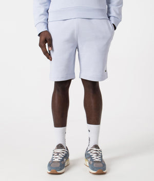 Organic Brushed Cotton Fleece Sweat Shorts in Phoenix Blue by Lacoste. EQVVS Front Angle Shot.