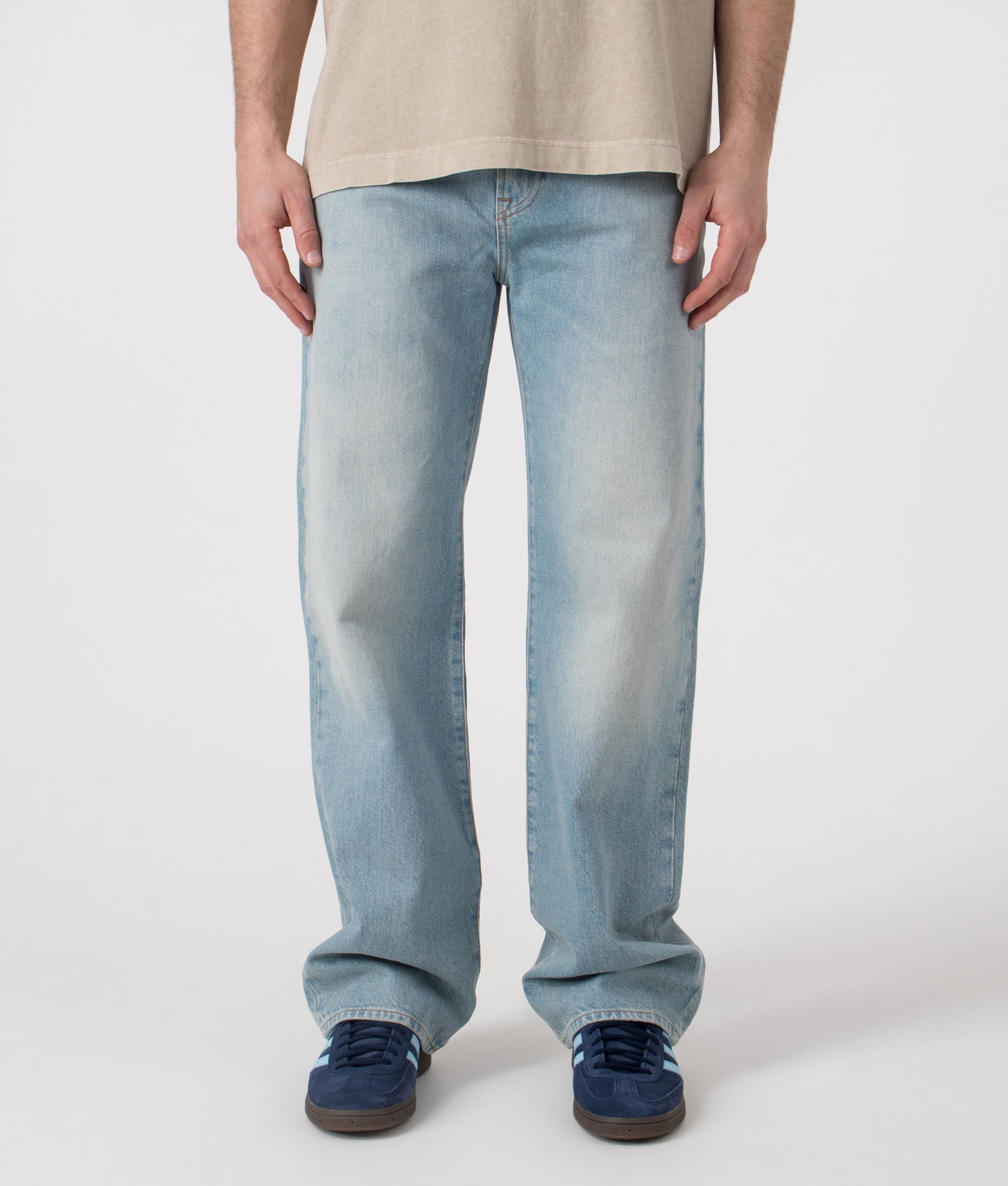 Straight Cut Indigo Jeans. Shot by EQVVS. Front shot.