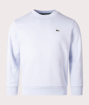 Lacoste Relaxed Fit Organic Brushed Cotton Sweatshirt in Phoenix Blue Front Shot at EQVVS