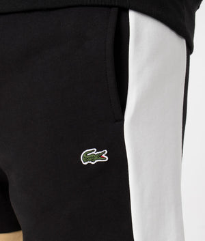 Regular Fit Brushed Fleece Colourblock Sweat Shorts in Black by Lacoste. EQVVS Detail Shot.