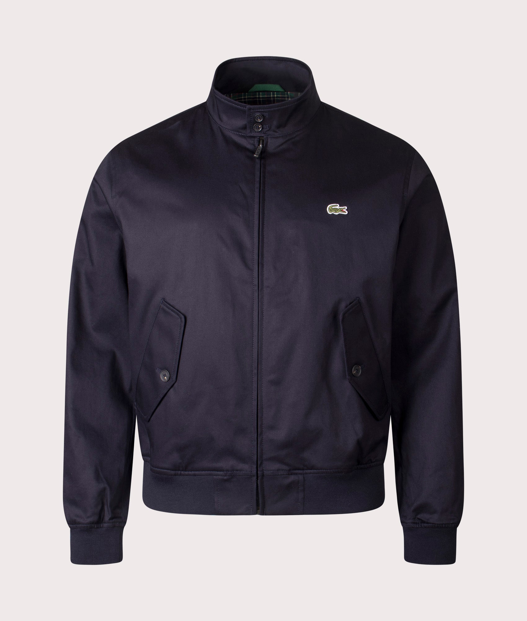 Lacoste Waterproof Twill Harrington Jacket in Abysm at EQVVS Menswear. Front shot.
