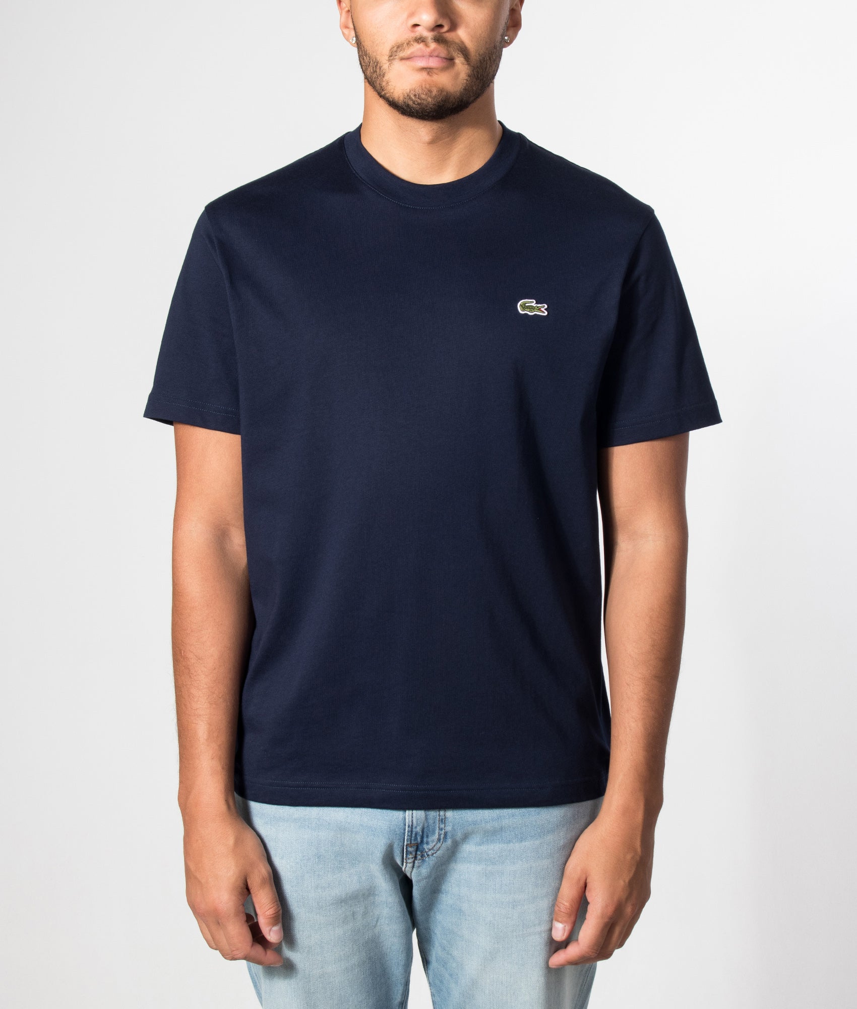 Lacoste Cotton T-Shirt in Navy Blue at EQVVS Menswear. Model front shot.