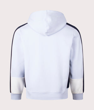 Lacoste Colourblock Hoodie in Phoenix Blue, Navy and Flour White Back Shot at EQVVS