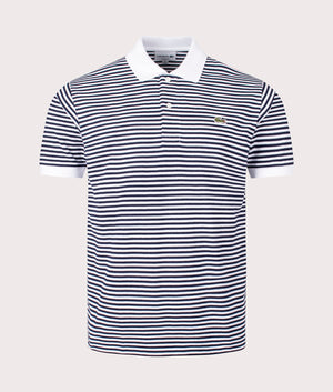 Ribbed Collar Polo Shirt in White Navy by Lacoste. EQVVS Front Angle Shot.