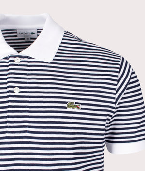 Ribbed Collar Polo Shirt in White Navy by Lacoste. EQVVS Detail Shot.