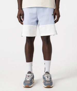 Regular Fit Brushed Fleece Colourblock Sweat Shorts in Phoenix Blue by Lacoste. EQVVS Front Angle Shot.