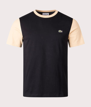 Lacoste Colour Block T-Shirt in Black and Croissant Yellow, 100% Cotton Front Shot at EQVVS