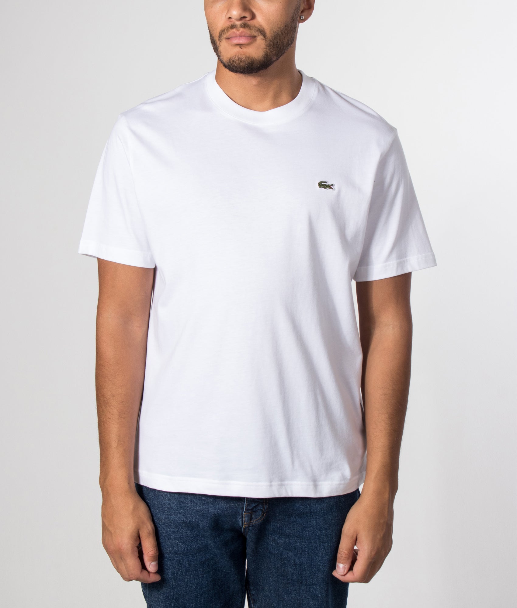 Lacoste Cotton T-Shirt in White at EQVVS Menswear. Model front shot.