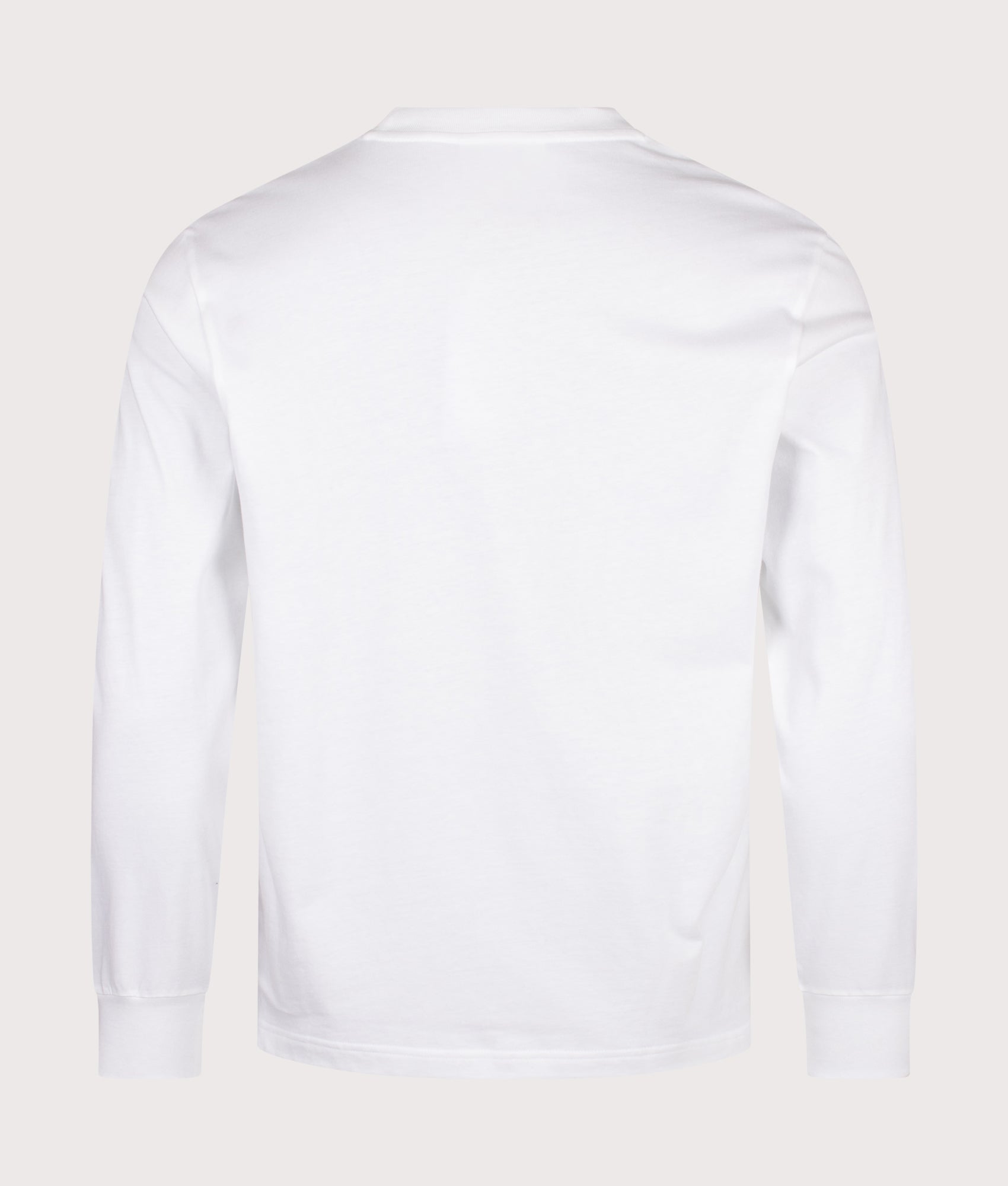 Lacoste Classic Fit Long Sleeved Cotton T-Shirt in White at EQVVS Menswear. Back shot.