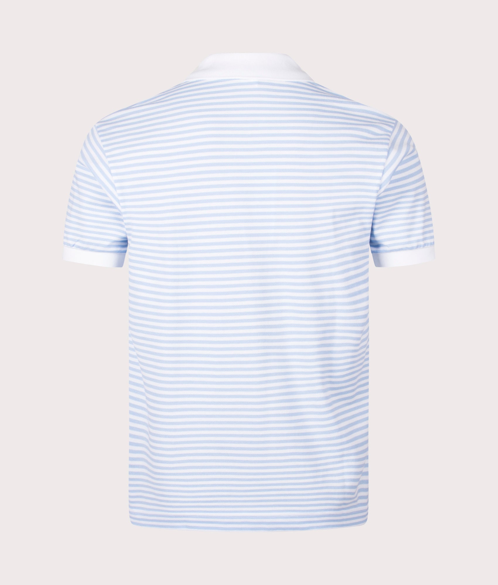 Ribbed Collar Striped Polo Shirt in White by Lacoste. EQVVS Back Angle Shot.
