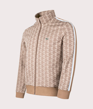Lacoste All Over Print Track Top in IRP Croissant/Cookie side on front shot at EQVVS