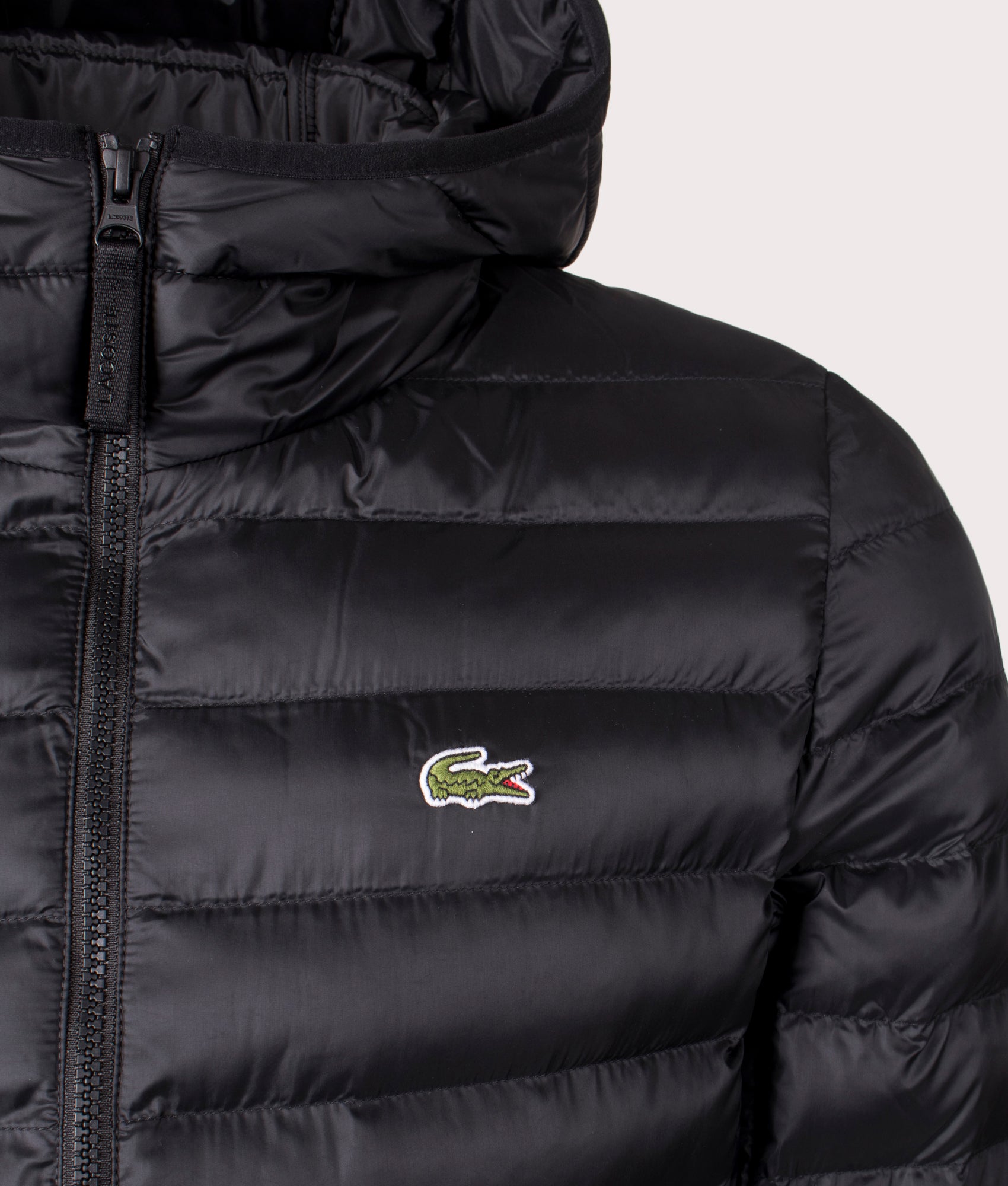 Lacoste Logo Hooded Jacket in Black for men at EQVVS. Detail Shot