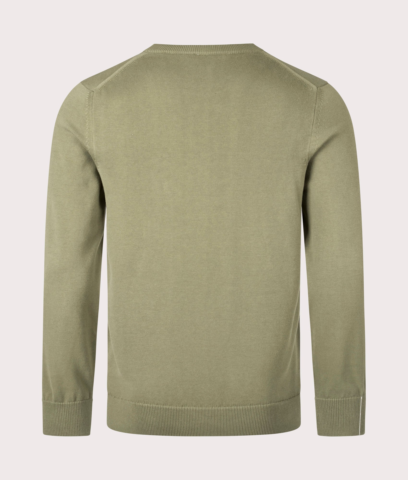 Lacoste Croc Logo Knitted Jumper in Khaki. Back angle shot at EQVVS.