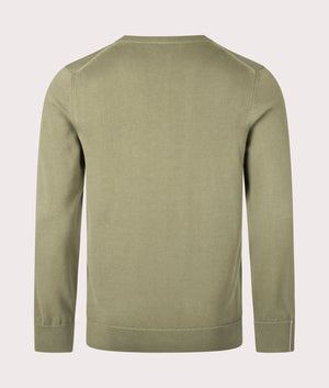 Lacoste Croc Logo Knitted Jumper in Khaki. Back angle shot at EQVVS.