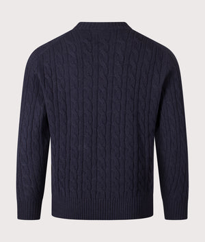 Cable Knit Jumper in Navy Blue | 100% Wool | Lacoste | EQVVS | Back shot 