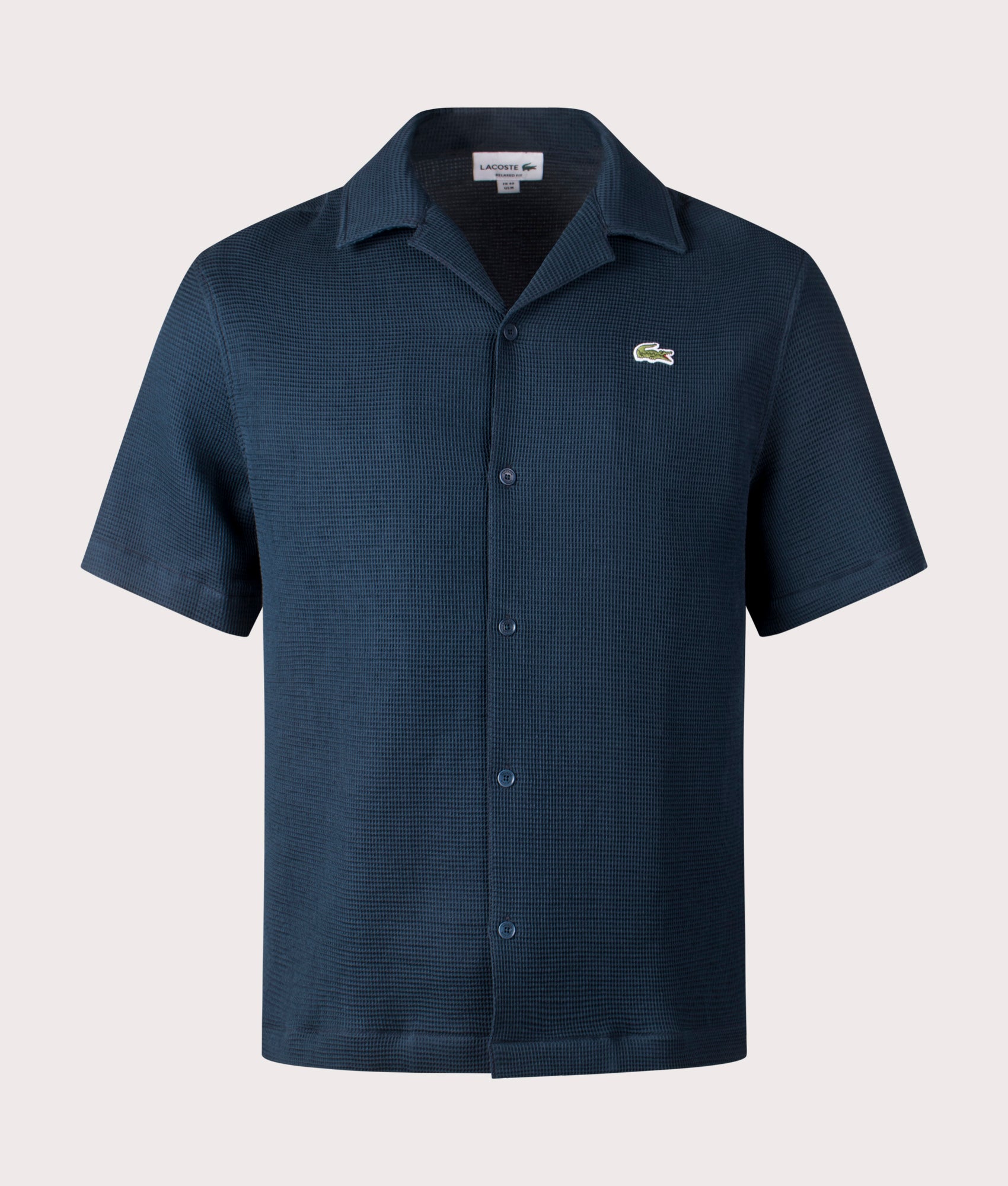 Lacoste Short Sleeve Casual Shirt in Falcon Blue at EQVVS. Front Shot.