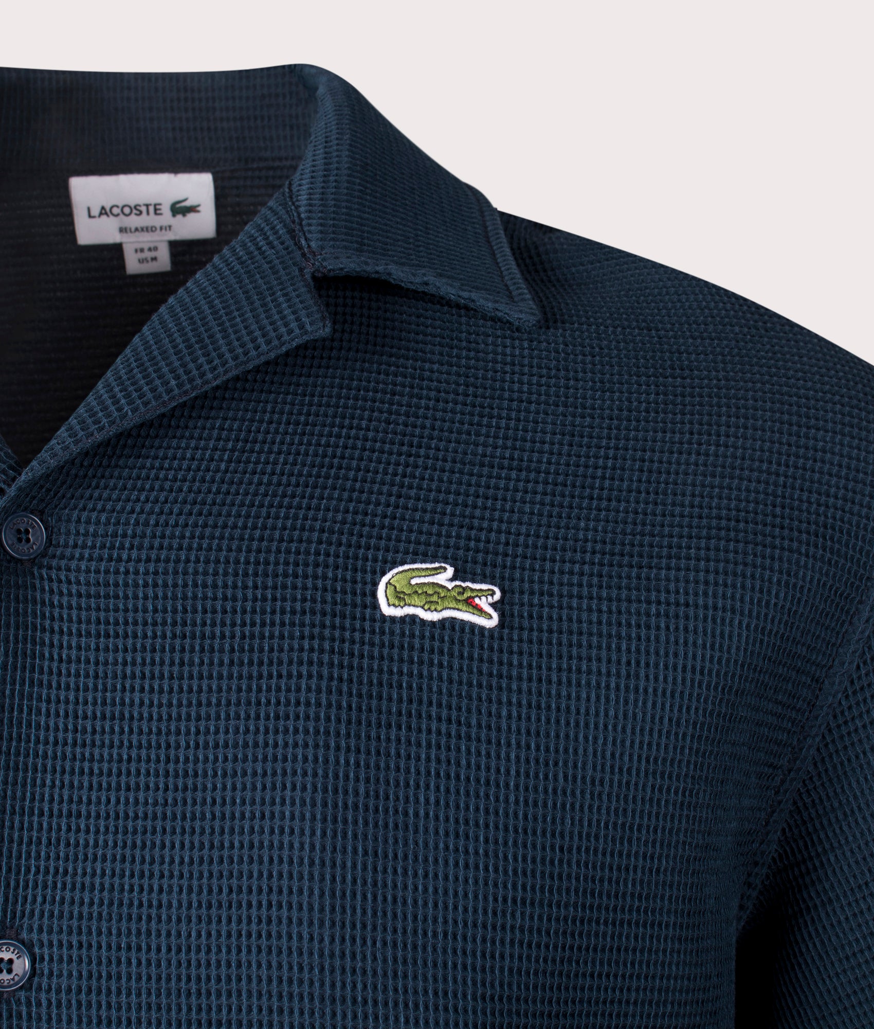 Lacoste Short Sleeve Casual Shirt in Falcon Blue at EQVVS. Detail front Shot.