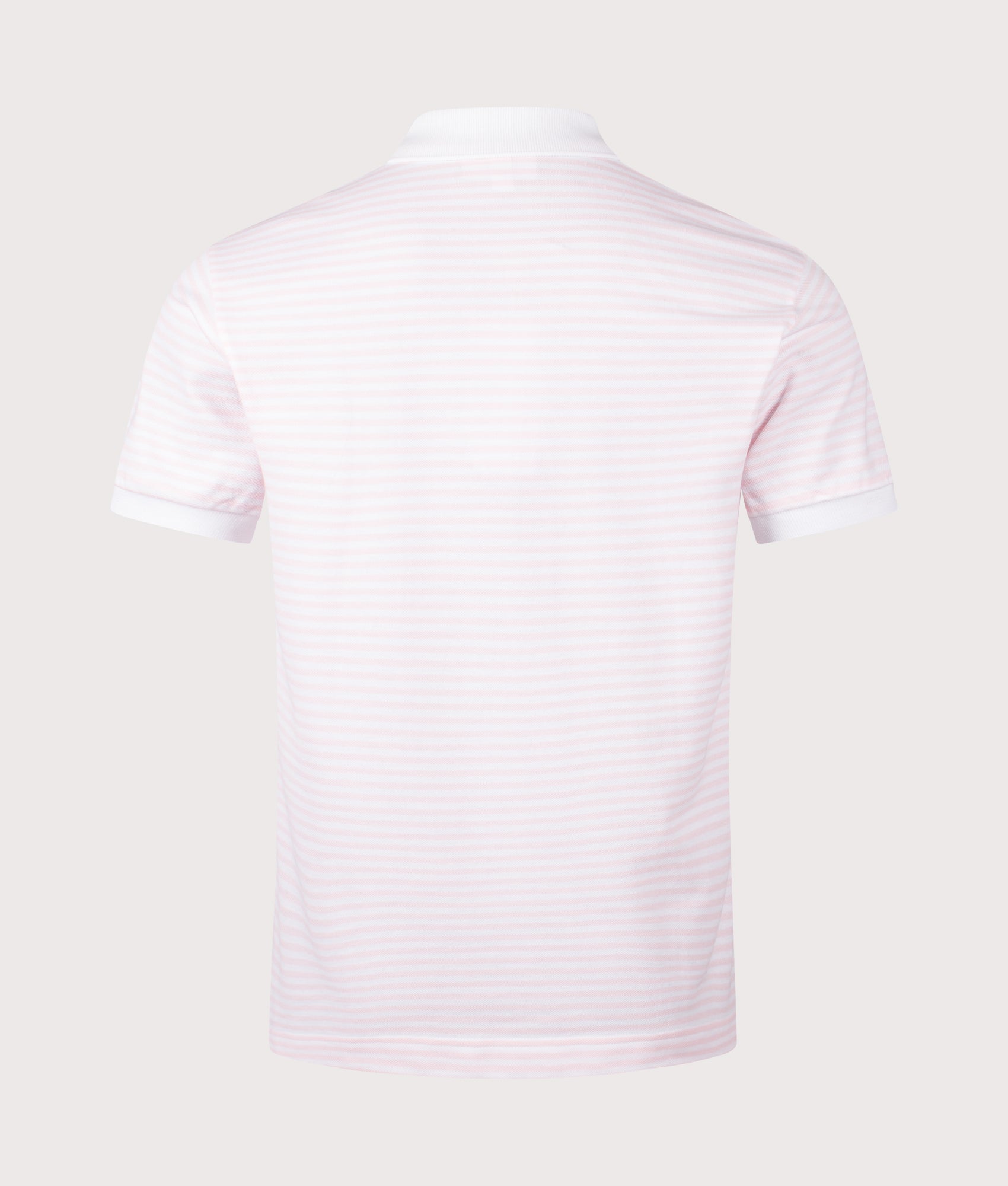 Ribbed Collar Striped Polo Shirt. Shot by EQVVS. Back shot.
