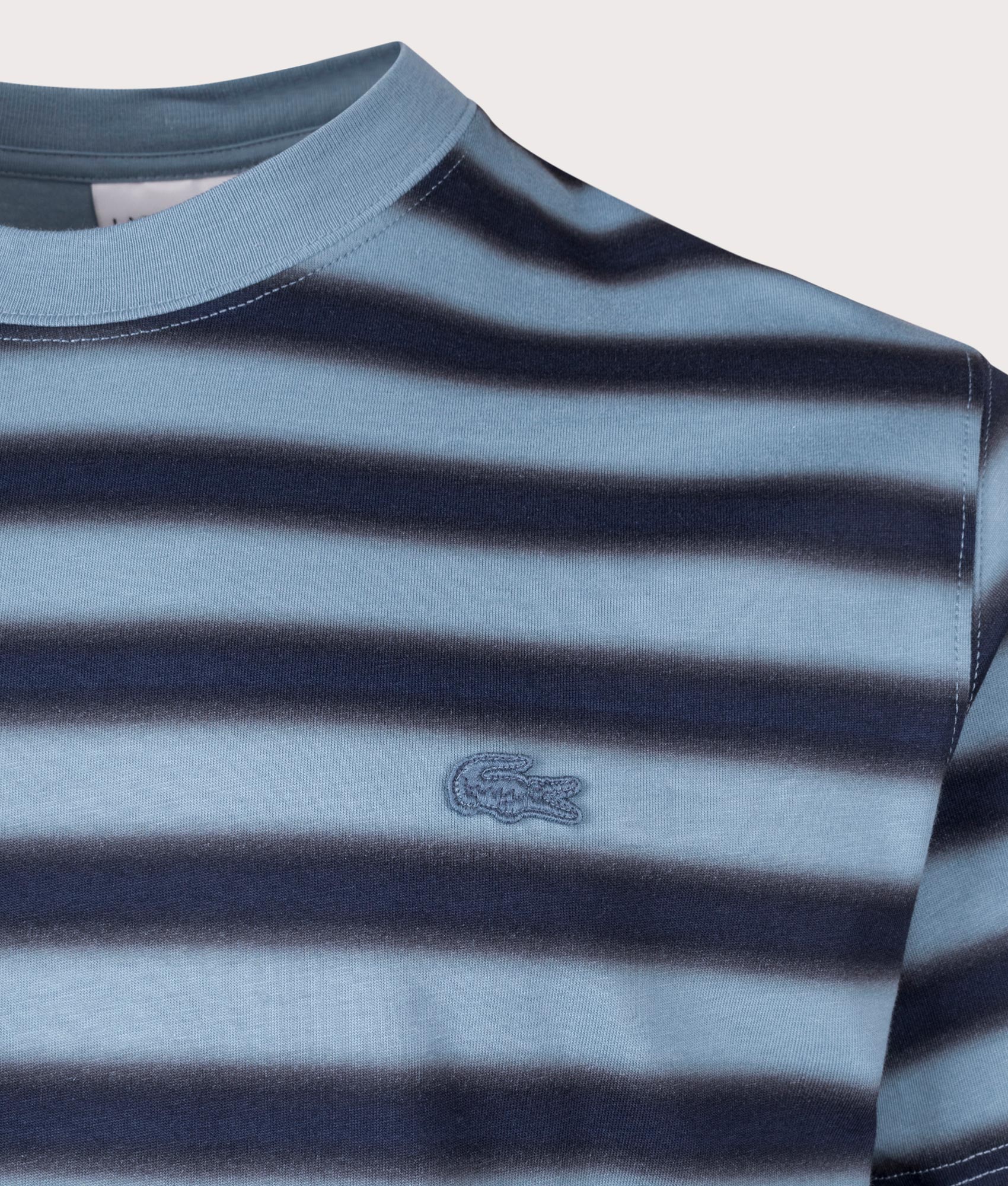 Lacoste Classic Striped T-Shirt in Blue at EQVVS. Design Shot.