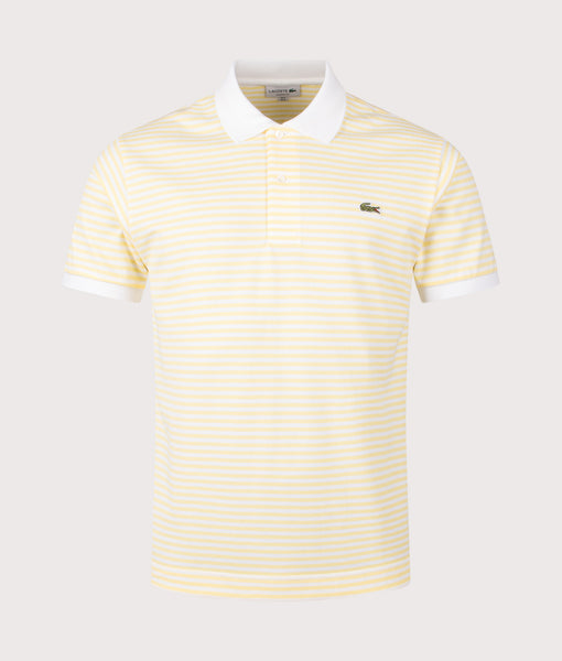 Ribbed Collar Striped Polo Shirt in White/Yellow | Lacoste | EQVVS