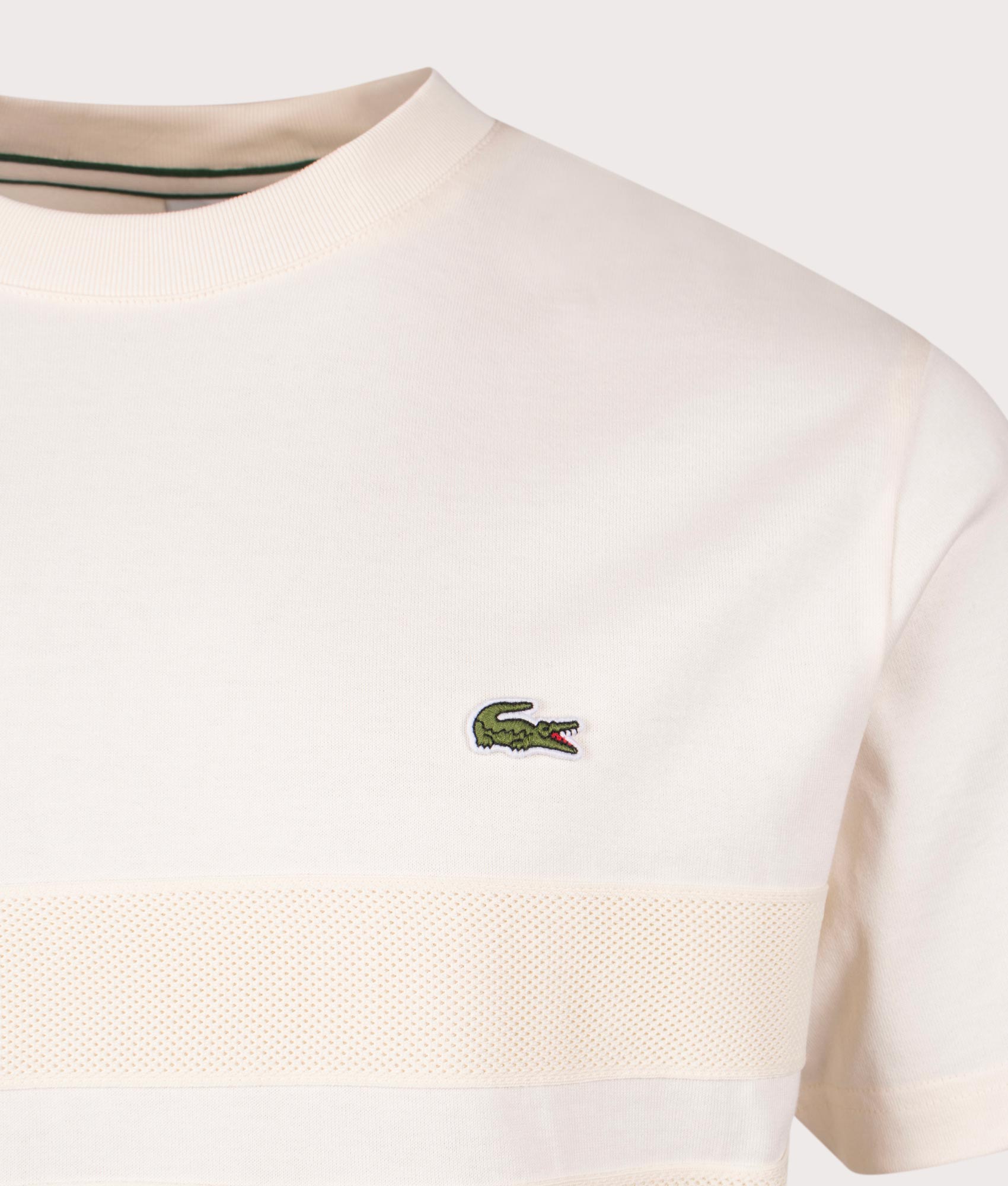 Lacoste Heavy Jersey Mesh Band T-shirt in Lapland. Shot at EQVVS. Detail Shot