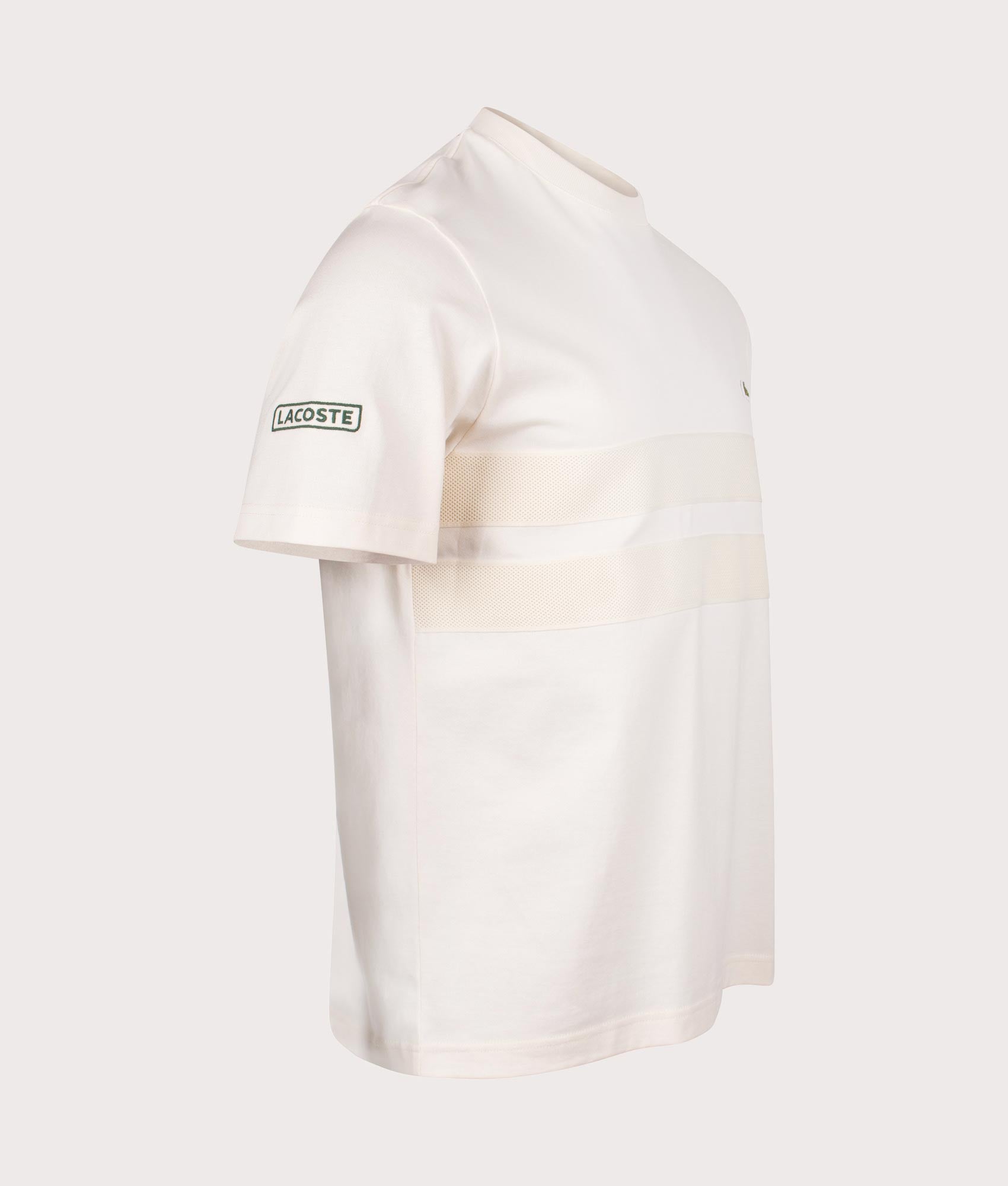 Lacoste Heavy Jersey Mesh Band T-shirt in Lapland. Shot at EQVVS. Side Shot