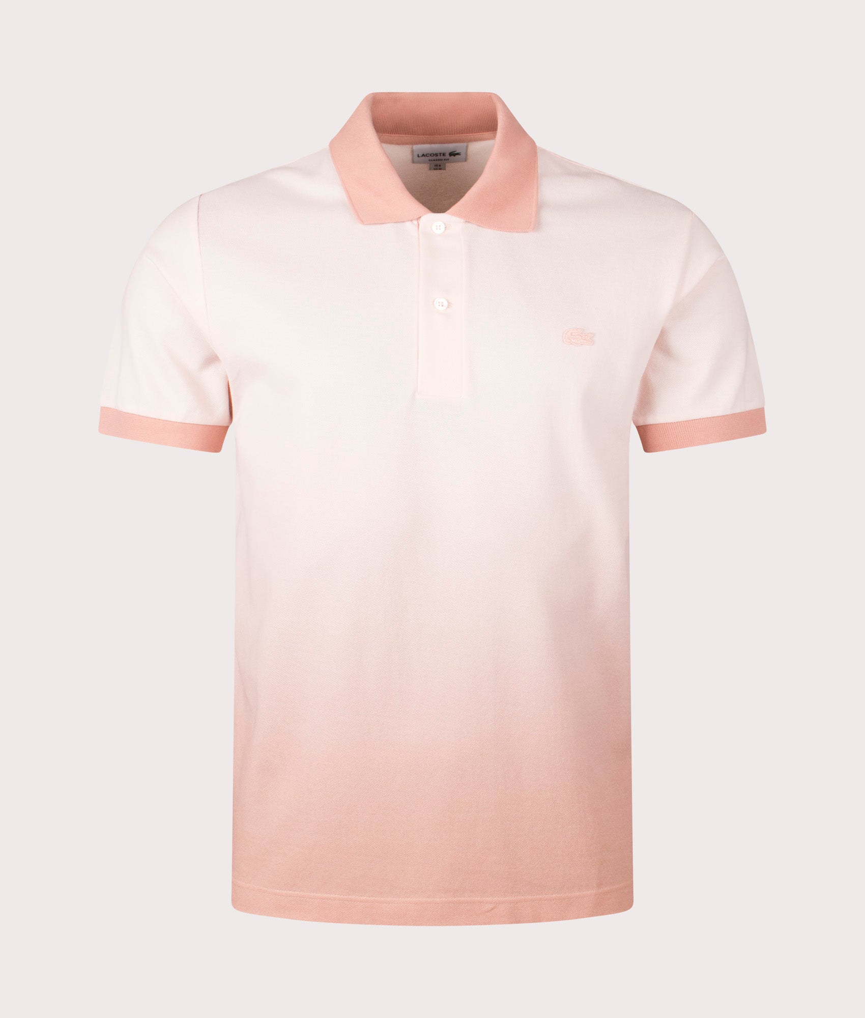 Lacoste Ribbed Collar Polo Shirt in a angora and latte gradient at EQVVS. Front Shot.