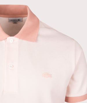 Lacoste Ribbed Collar Polo Shirt in a angora and latte gradient at EQVVS. Front Detail Shot.