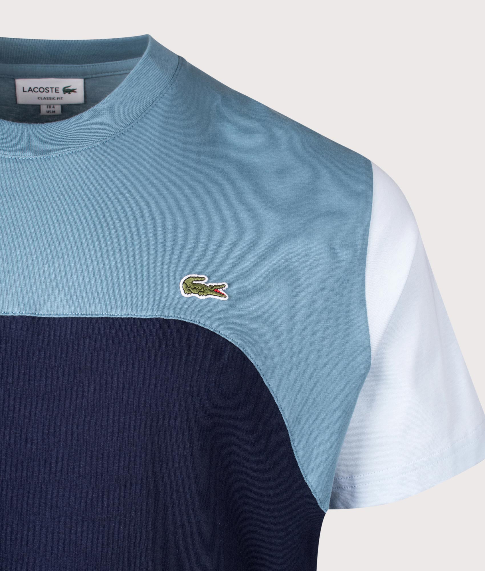 Colourblock t-shirt by Lacoste. Shot at EQVVS. Detailed shot.