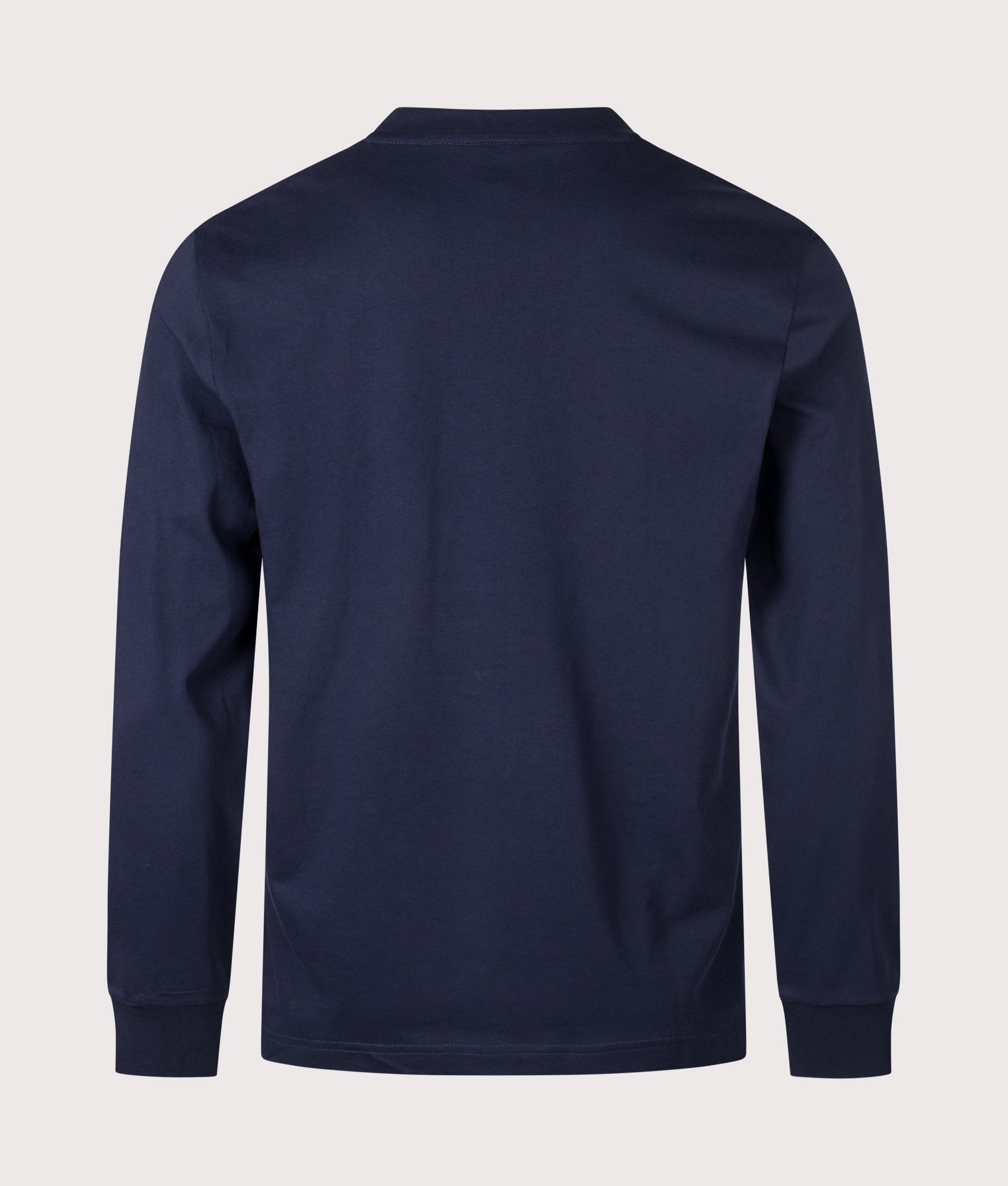 Lacoste Classic Fit Long Sleeved Cotton T-Shirt in Navy Blue at EQVVS Menswear. Back shot.