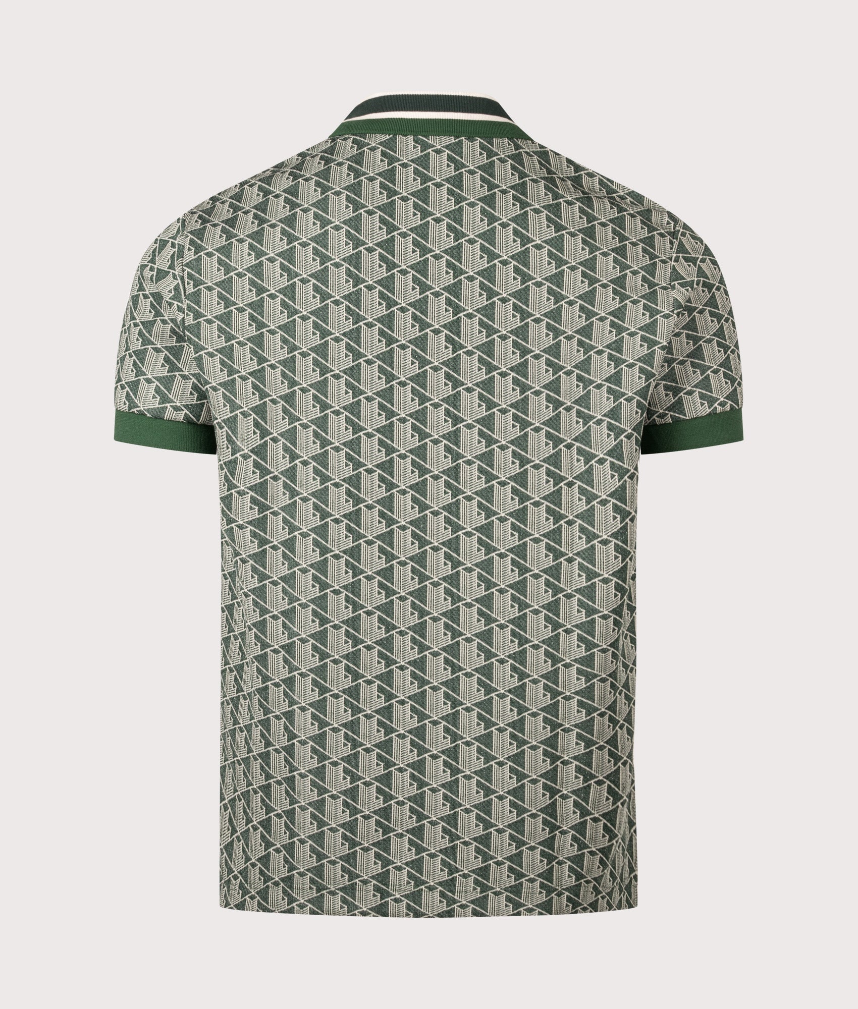 Lacoste Regular Fit Monogram Jacquard Polo Shirt in Green at EQVVS Menswear. Back shot.
